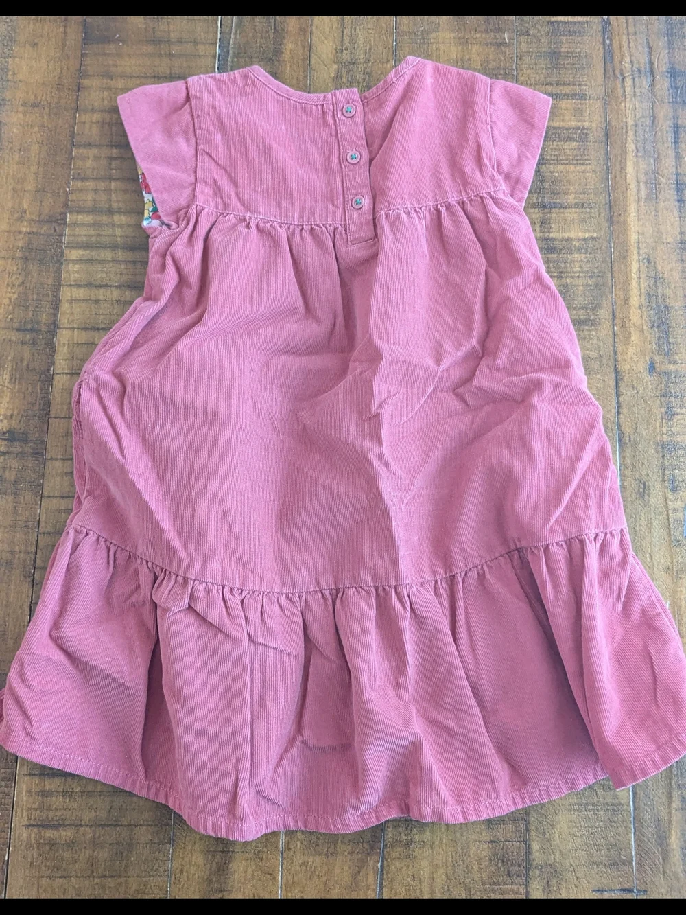 Mini Boden Dusty Rose Flutter-Sleeve Corduroy Dress With Floral Lining 3-4y EUC